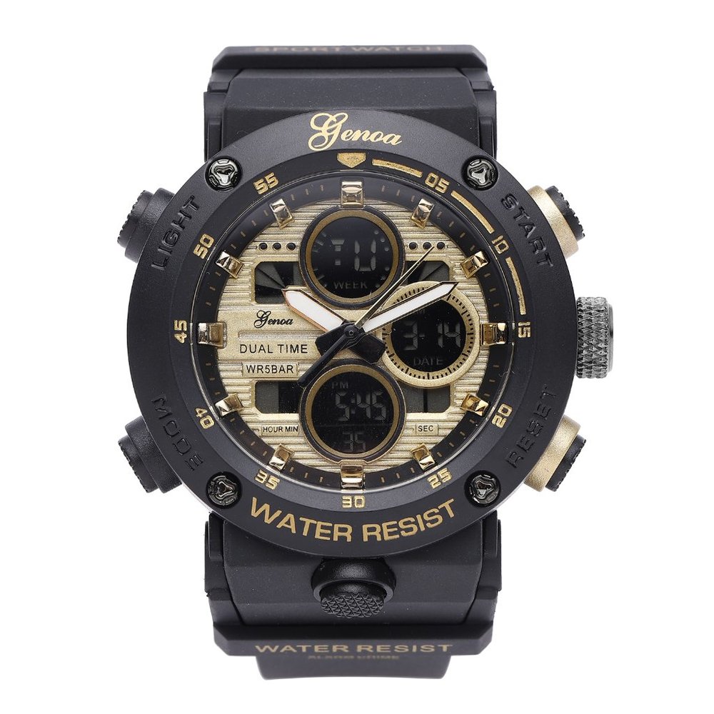 GENOA Japanese and Electronic Movement Multifunctional Watch with Black Silicone